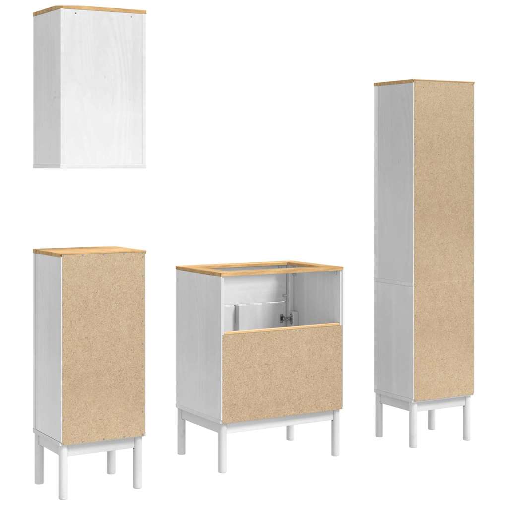 Badezimmermöbel-Set mit Tür FLORO 4 pcs Weiß Massivholz Kiefer