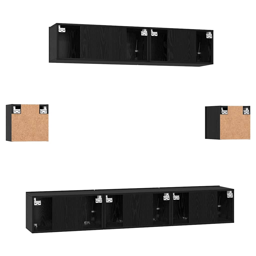 TV-Schrankset 7 pcs Schwarz Eichen-Optik Holzwerkstoff