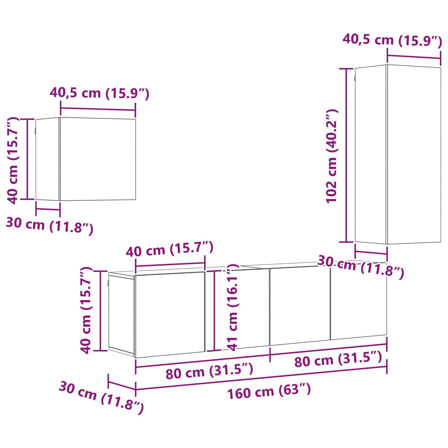 TV-Schränk Wandmontiert 4 pcs Artisan-Eiche Holzwerkstoff