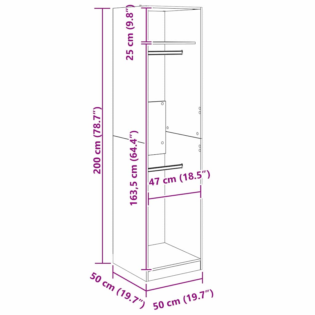 Kleiderschrank mit Regal Schwarz Eichen-Optik 50 x 50 x 200 cm