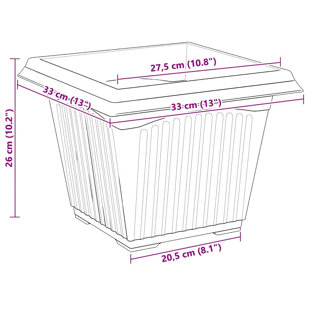 Quadratischer Blumentopf 24 pcs Ziegelrot 33 x 33 x 26 cm