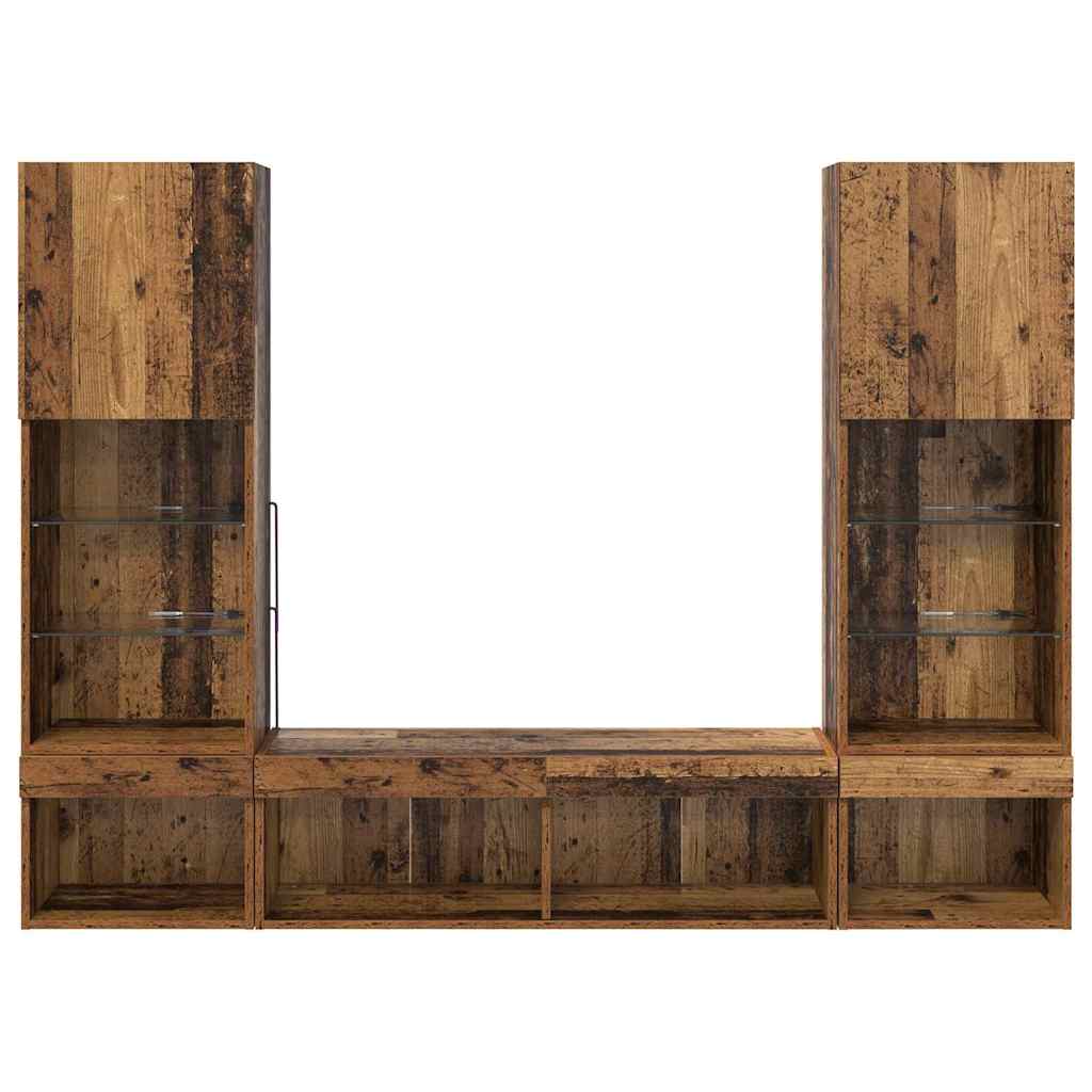 TV Wand Einheiten mit LED mit LED 5 pcs Altholz Holzwerkstoff
