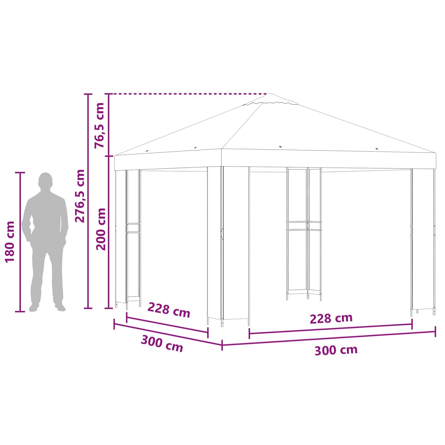 Pavillon 3 x 3 m Blau Polyester und Stahl 190