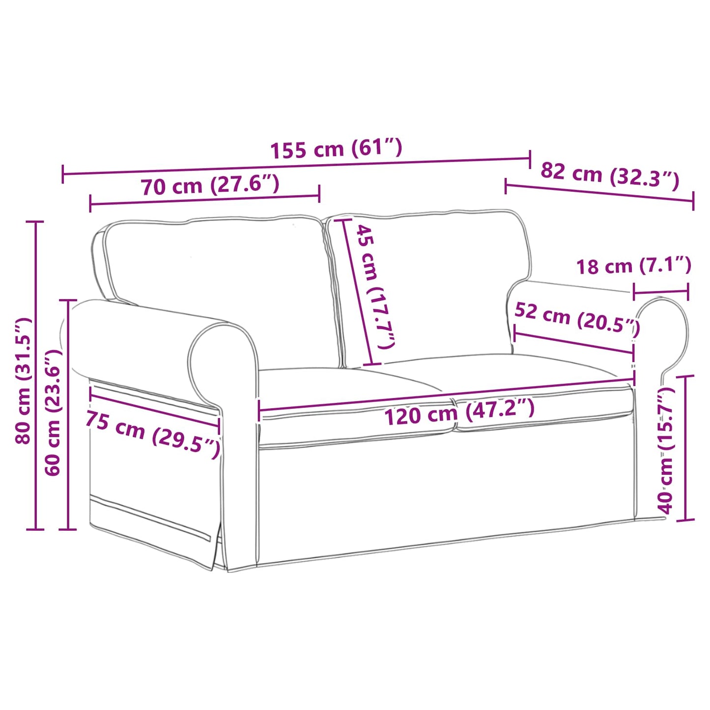 Sofa Set 2 pcs Taupe 155 x 82 x 80 cm Stoff