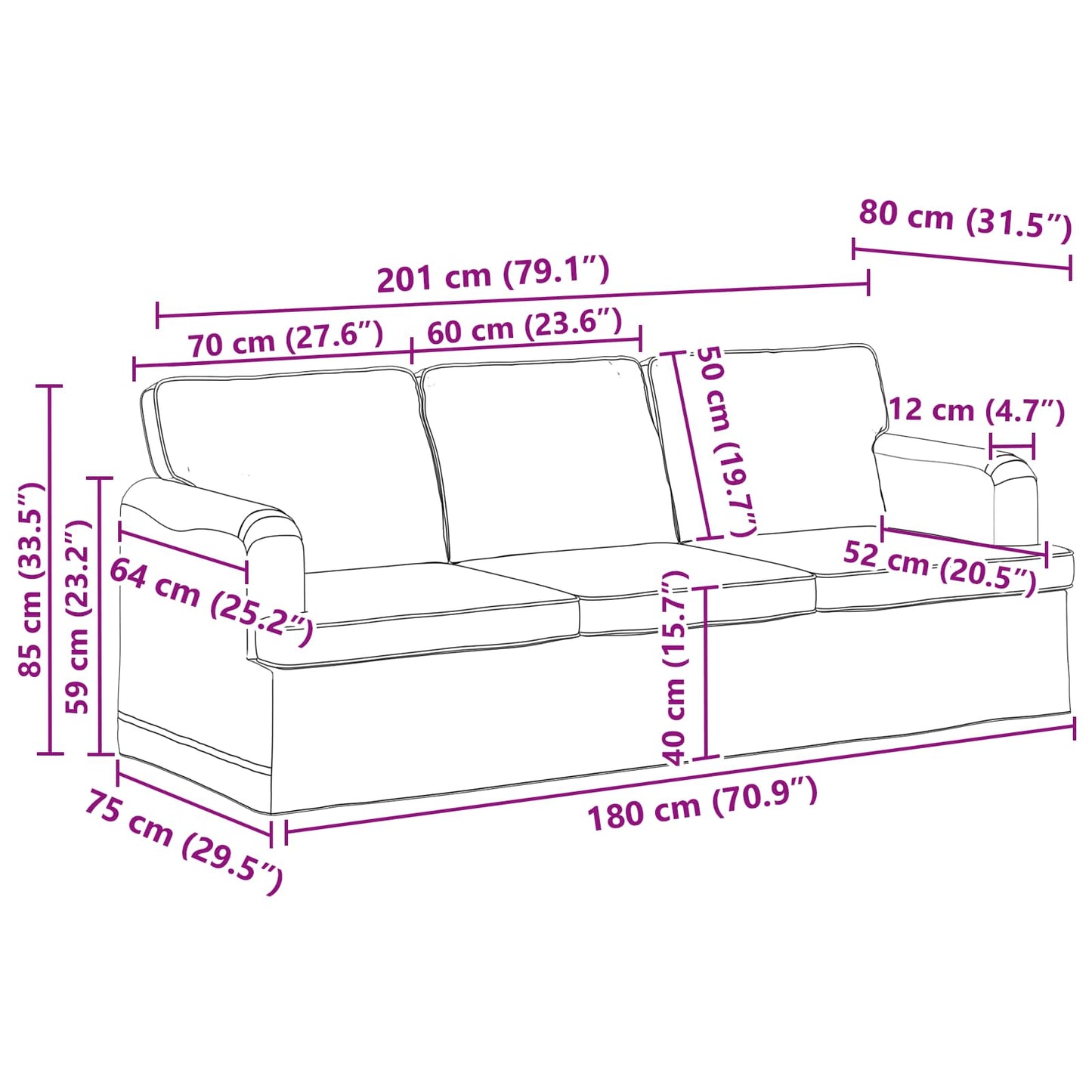 Sofa Set 2 pcs Blau 201 x 80 x 85 cm Stoff