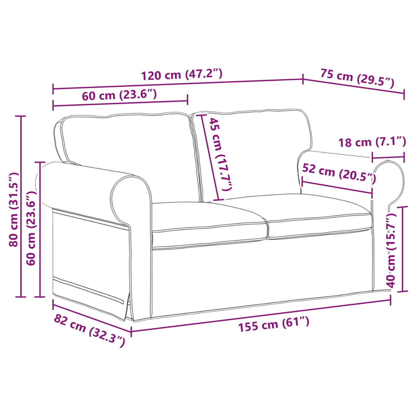 Sofa Schwarz 155 x 82 x 80 cm Stoff