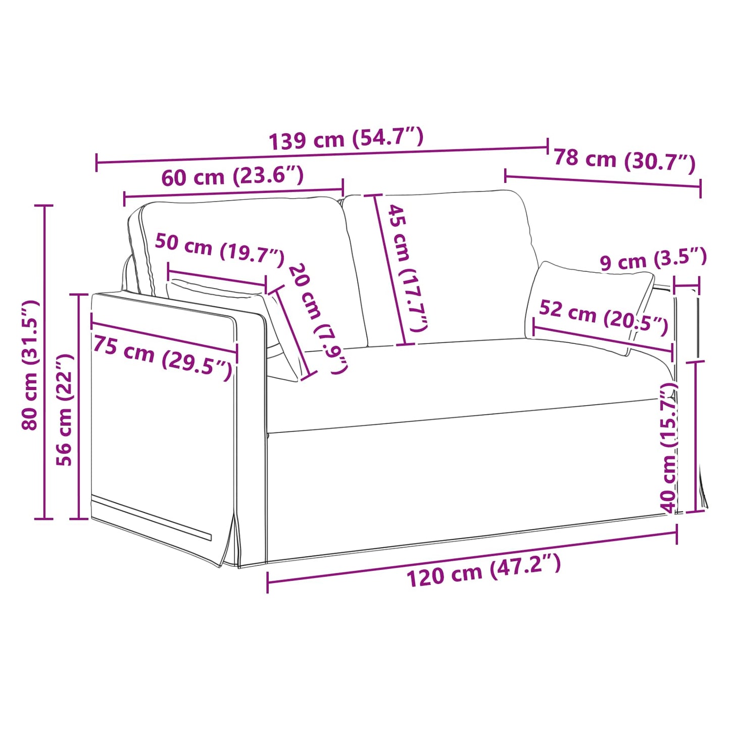 Sofa Schwarz 139 x 78 x 80 cm Stoff