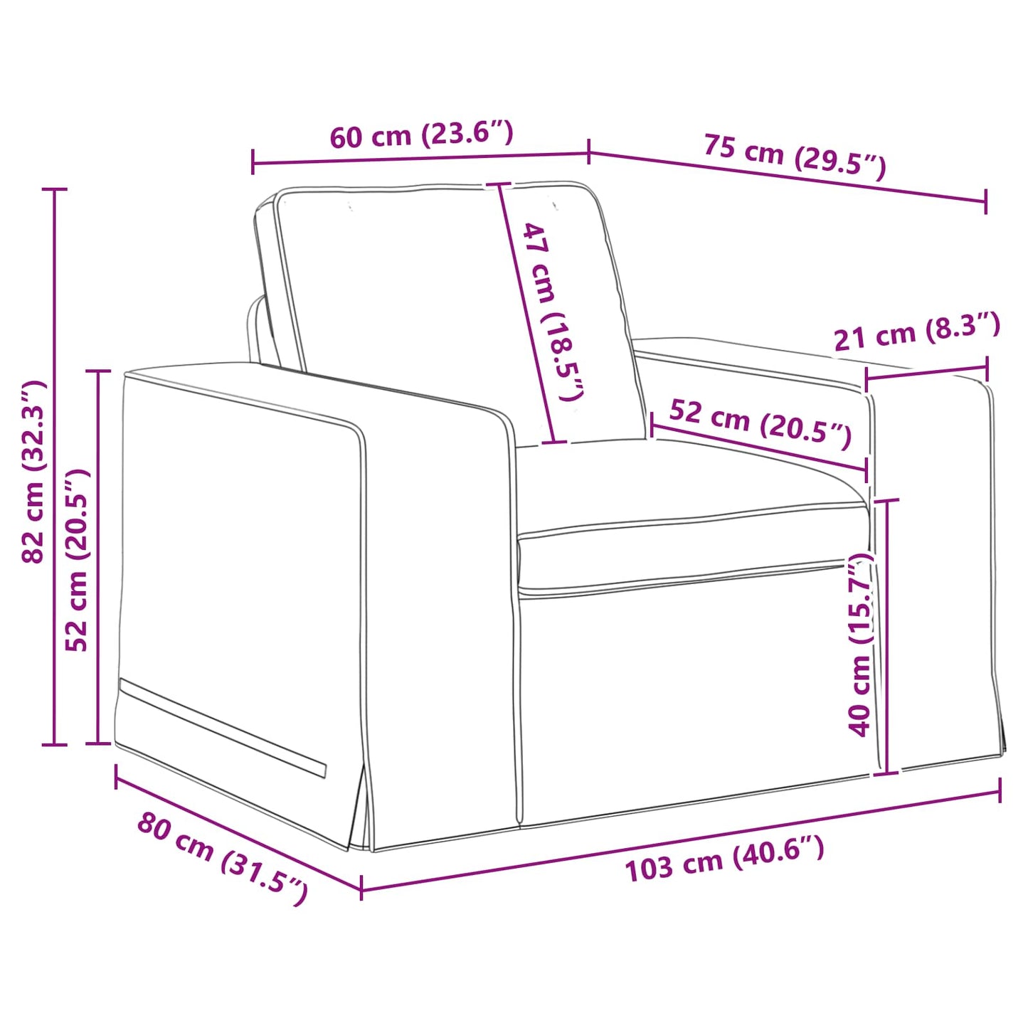 Sofa Blau 103 x 80 x 82 cm Stoff