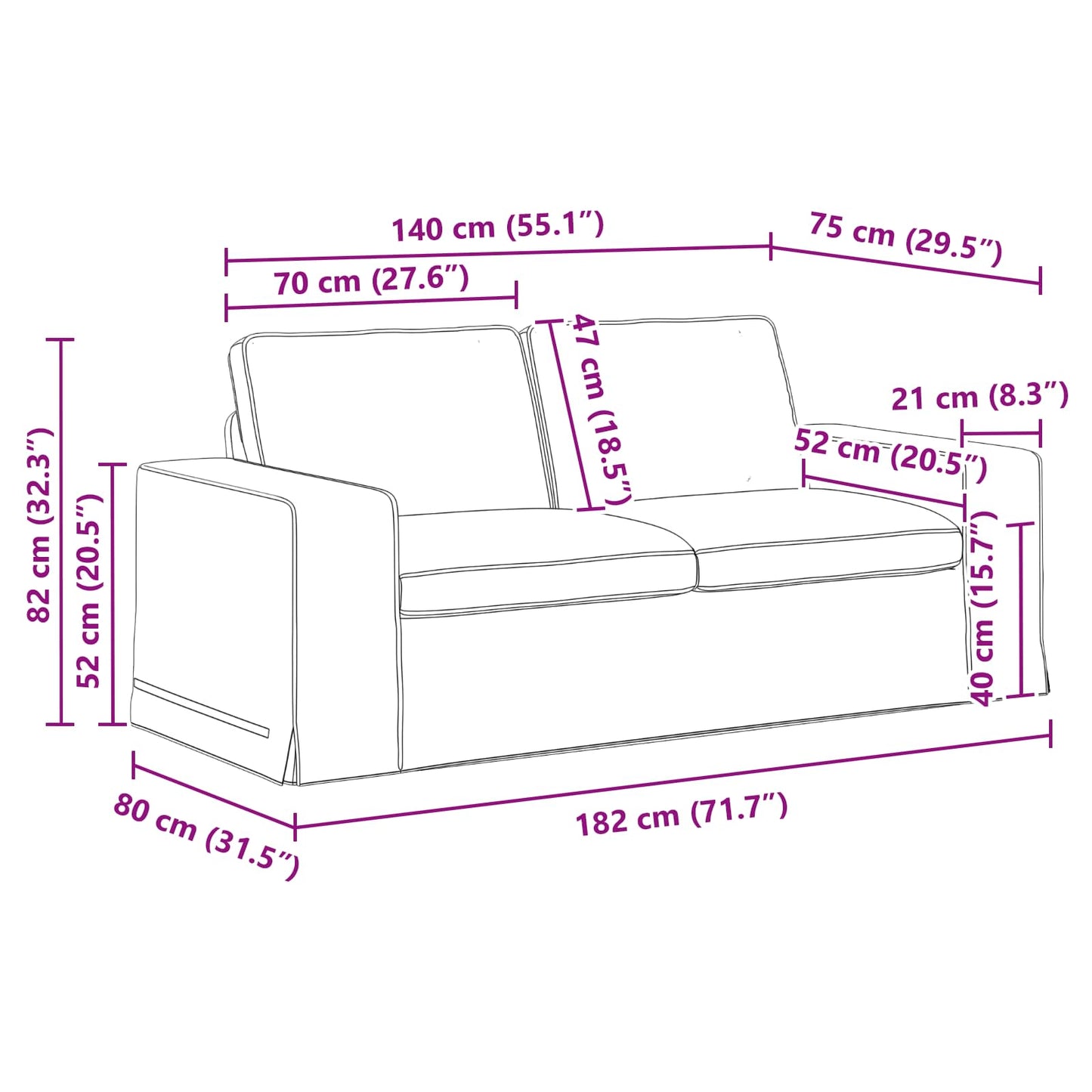 Sofa Hellgrau 182 x 80 x 82 cm Stoff