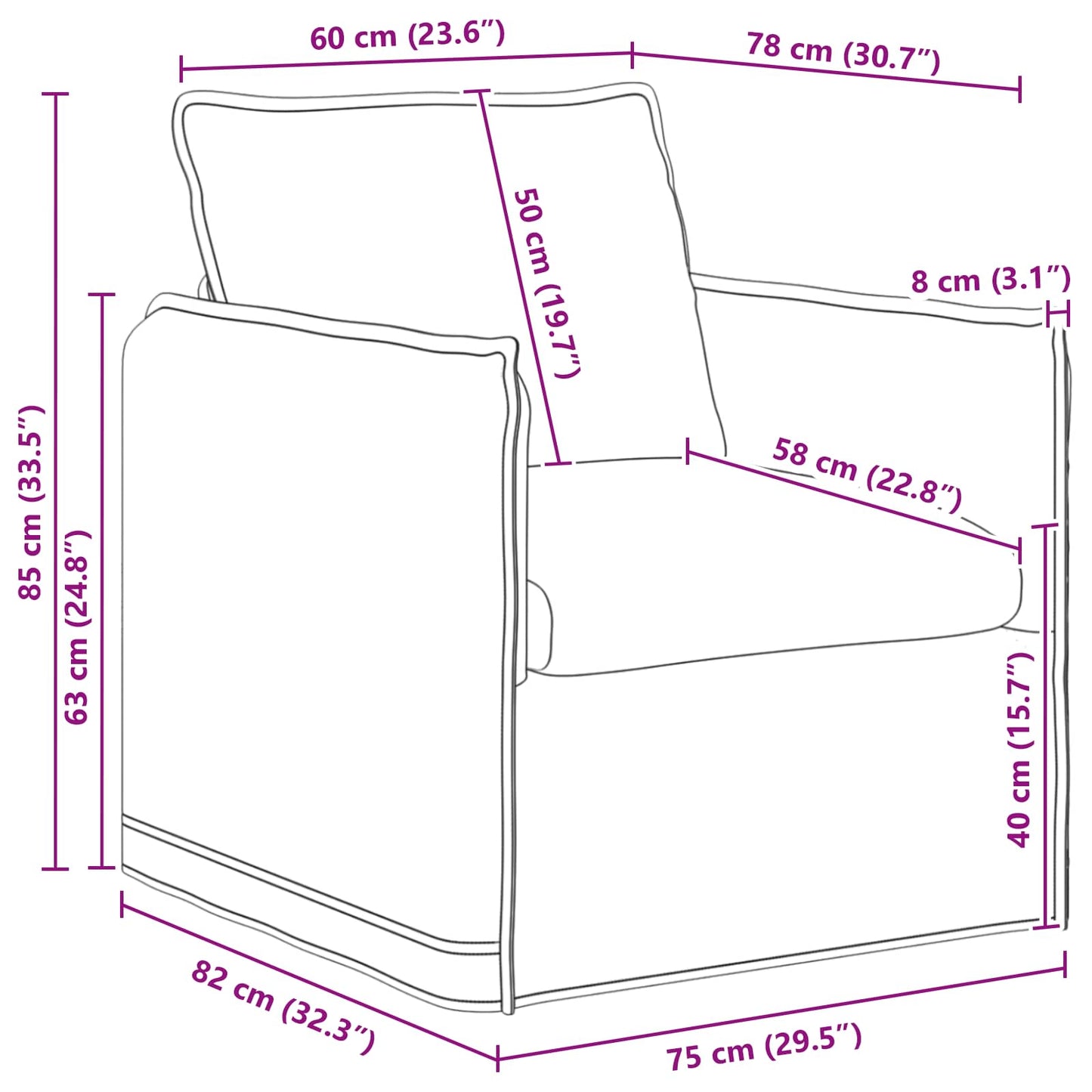 Sofa Blau 75 x 82 x 85 cm Stoff