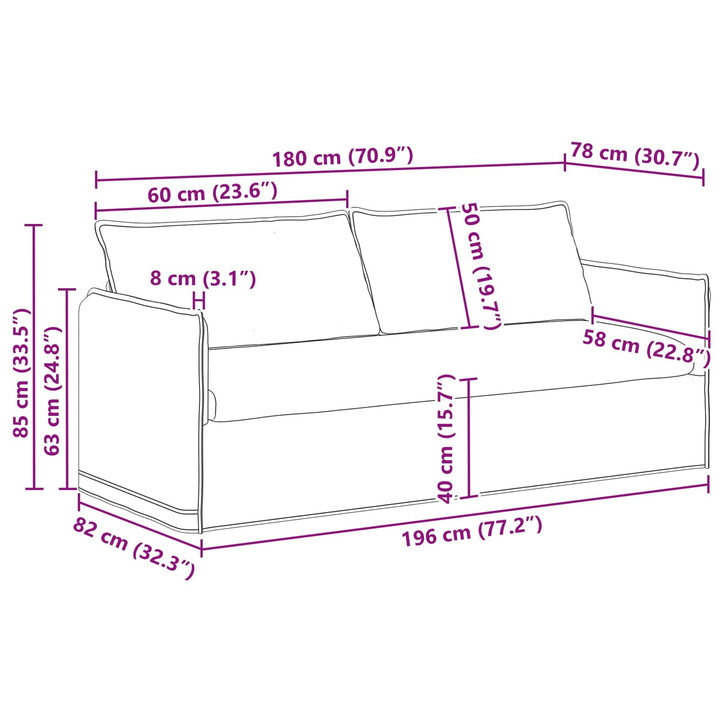 Sofa Creme 196 x 82 x 85 cm Stoff