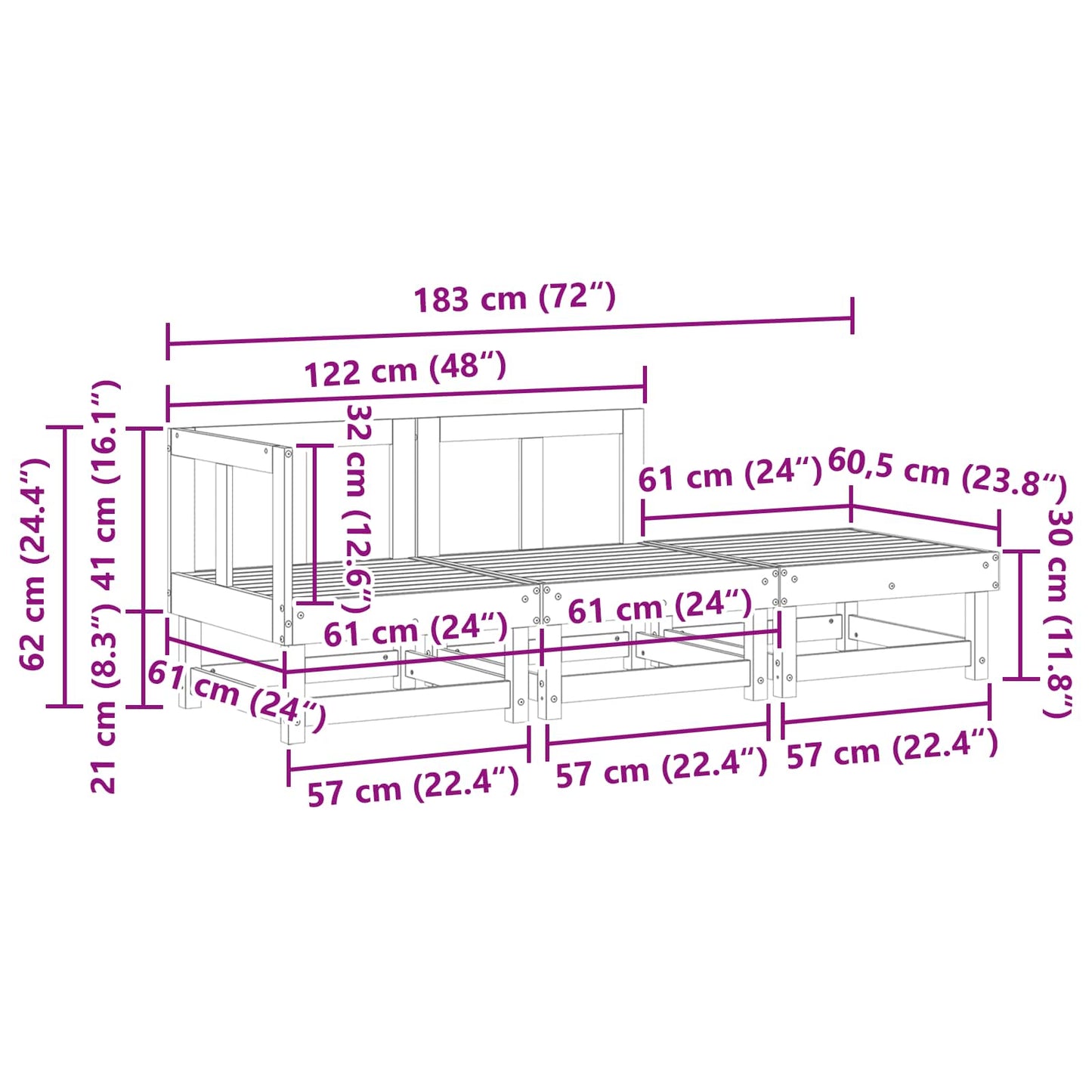 Sectional Sofa Einheiten Wachsbraun 183 x 61 x 62 cm