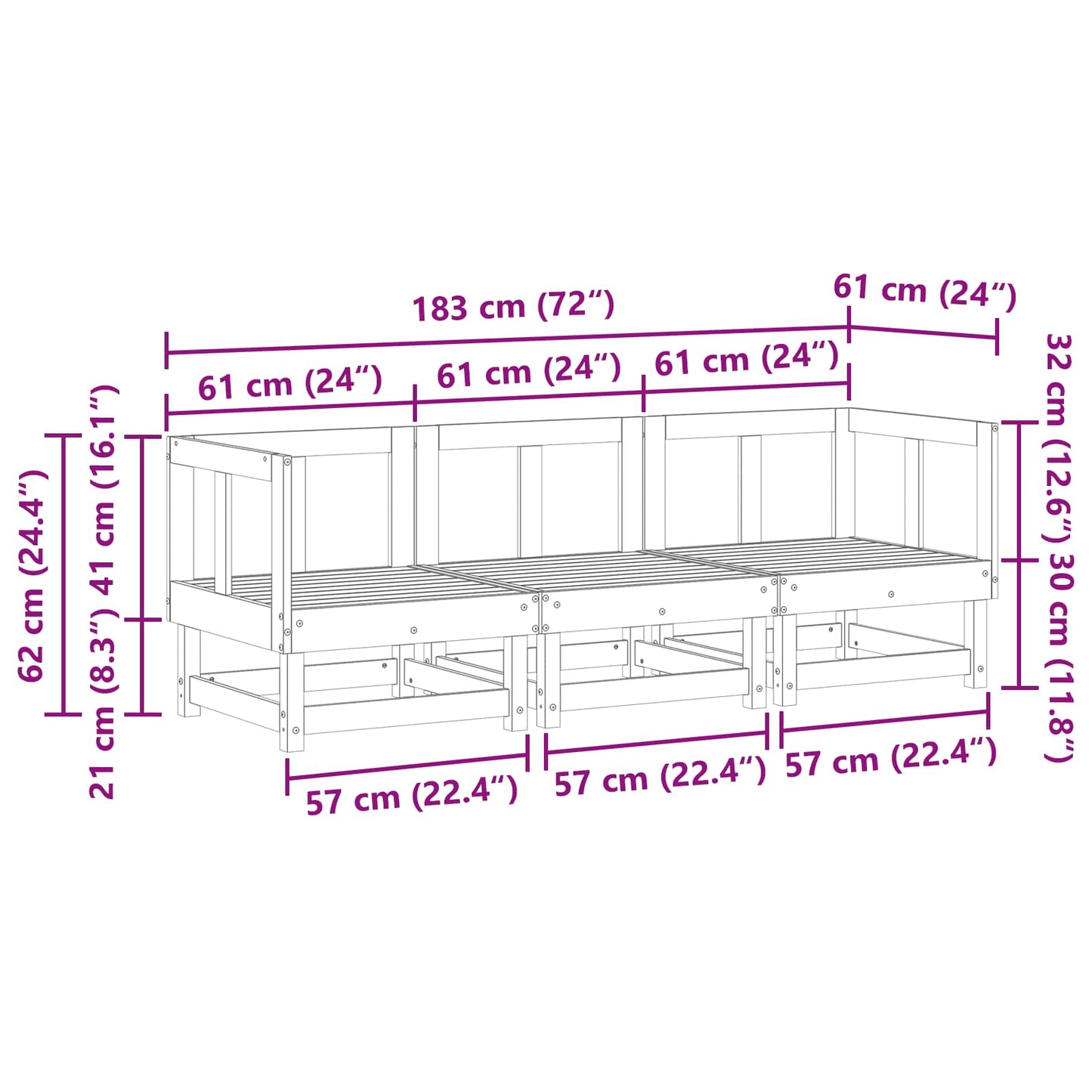 Sectional Sofa Einheiten Wachsbraun 183 x 61 x 62 cm
