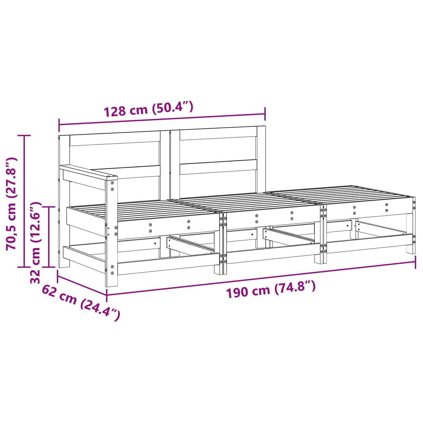 Sectional Sofa Einheiten 3 Stück Wachsbraun