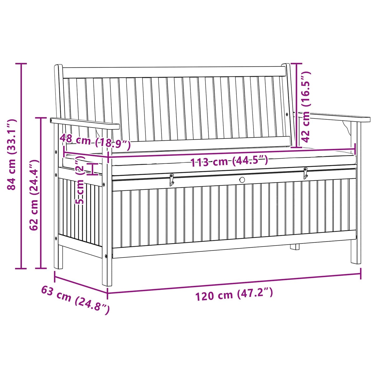 Sitzbank mit Stauraum mit Kissen mit Speicher 120 x 63 x 84 cm
