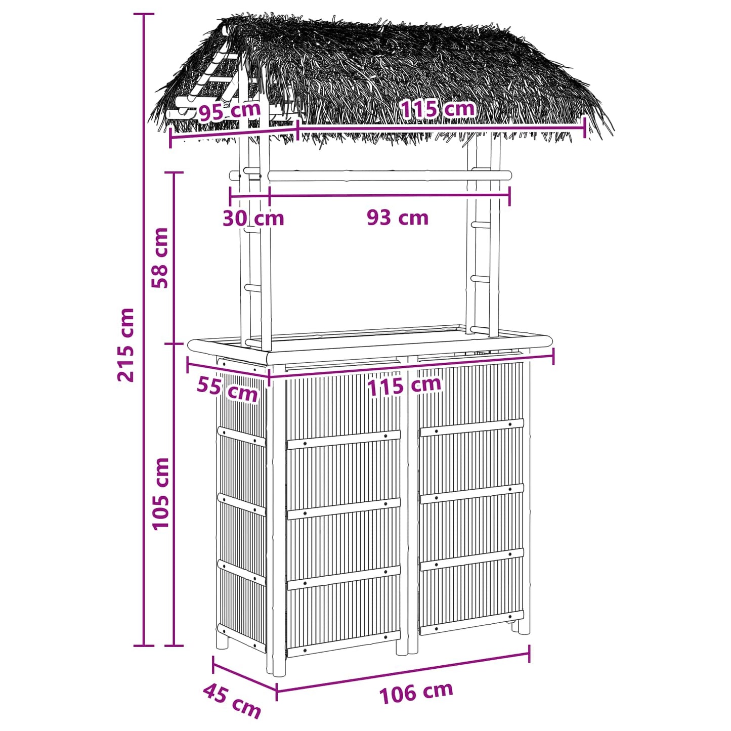 Outdoor Bartisch Natur 115 x 95 x 215 cm Bambus