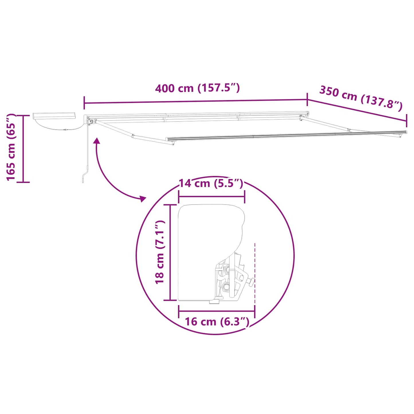 Elektrisches Markisenrahmen Weiß 4 × 3,5 m Stahl