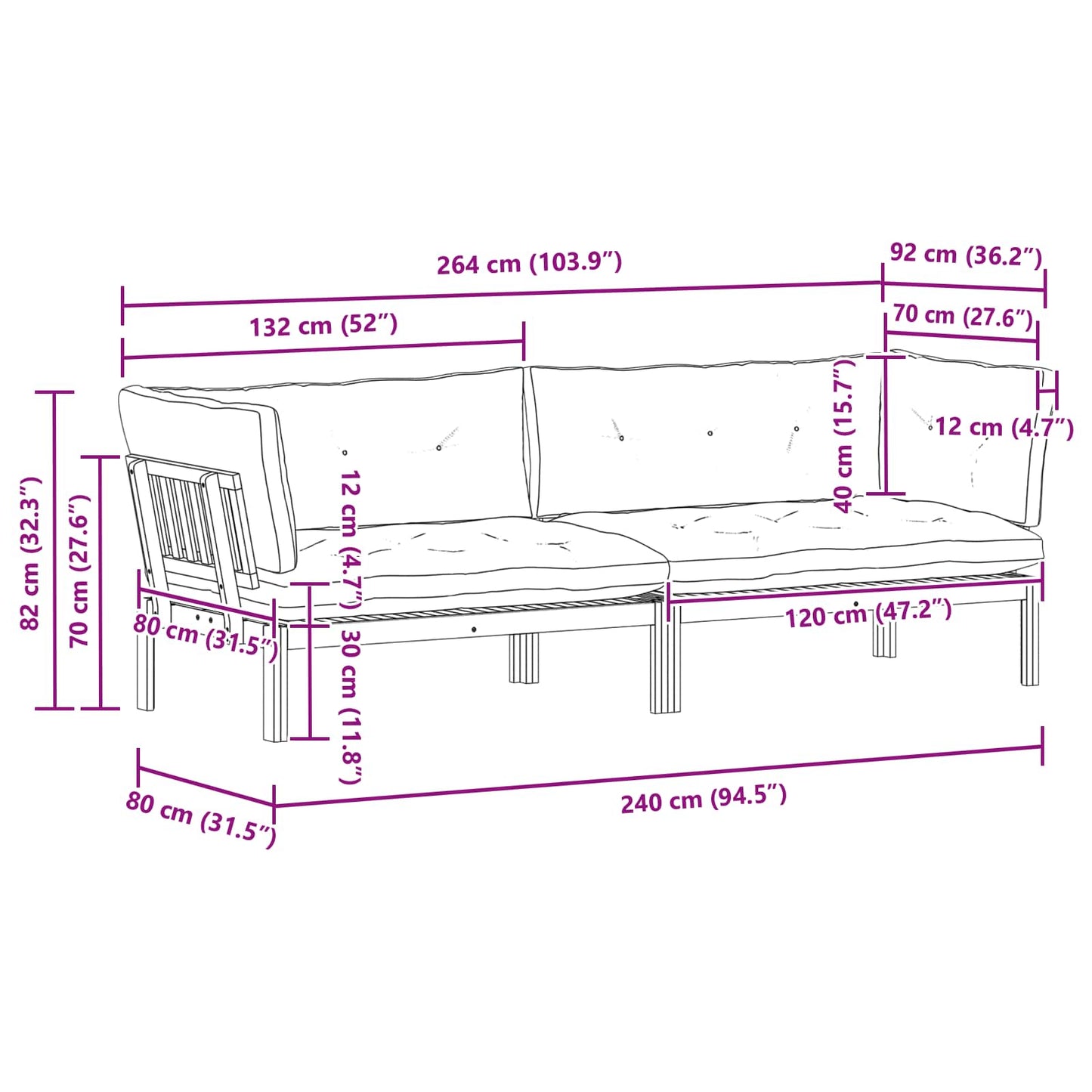 Garten Pallet Sofa Einheiten 2 Stück Natürlich und Cremweiß