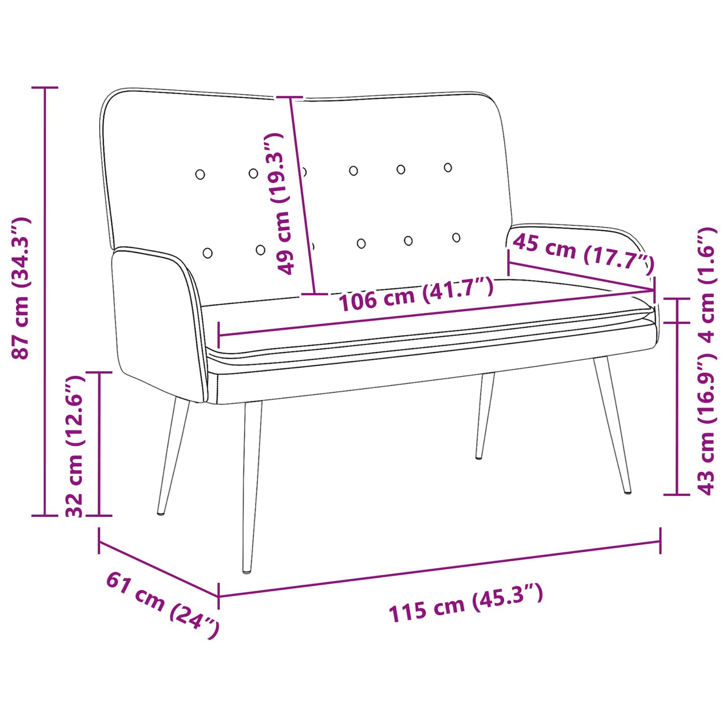 2-Sitzer Sofa Creme 115 x 61 x 87 cm Stoff