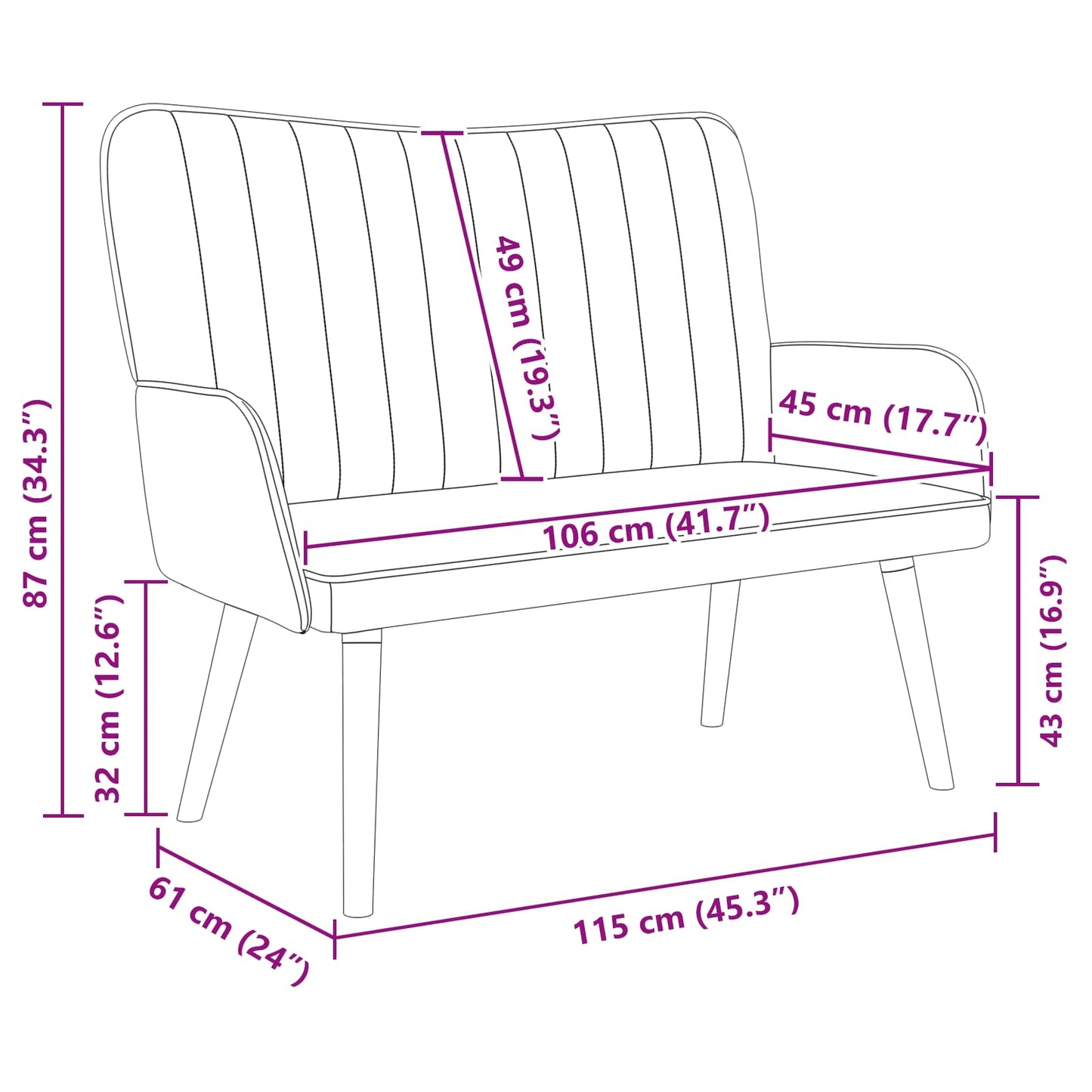 Zweisitzer Sofa Hellgrau 115 x 61 x 87 cm Samt
