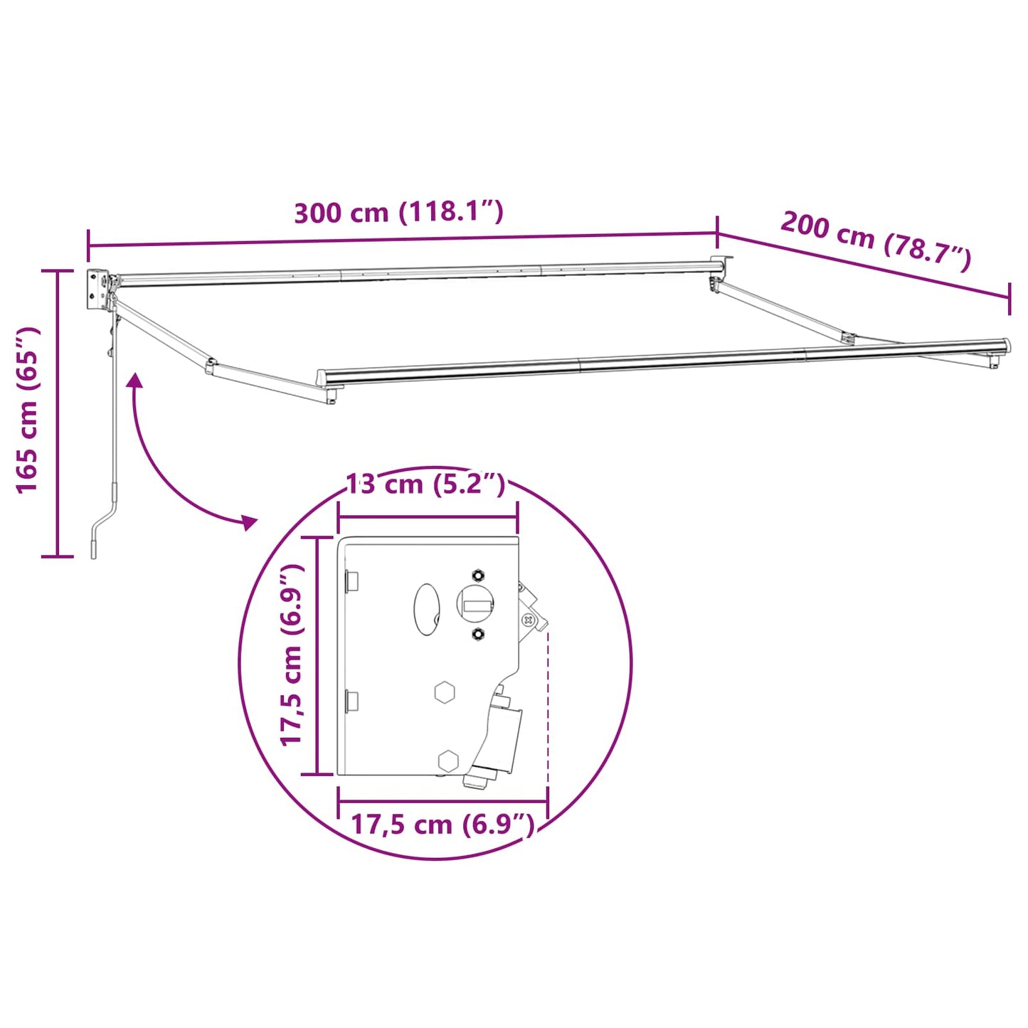 Elektrische ausziehbare Markise Bordeauxrot 3 x 2 m