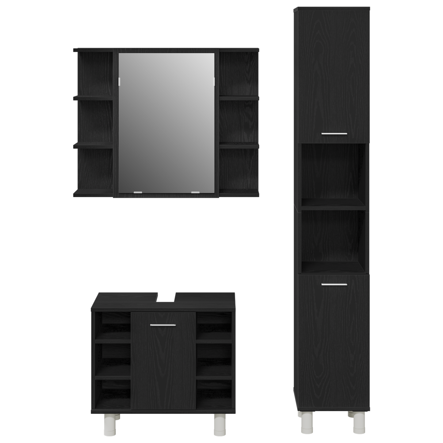 Badezimmermöbel-Set mit Regal 3 pcs Schwarz 30 x 30 x 179,5 cm