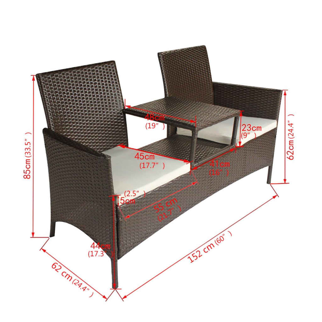 2-Sitzer-Gartensofa mit Teetisch Poly Rattan Braun