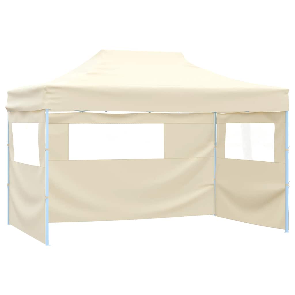 Faltzelt Pop-Up mit 4 Seitenteilen 3 x 4,5 m Cremeweiß