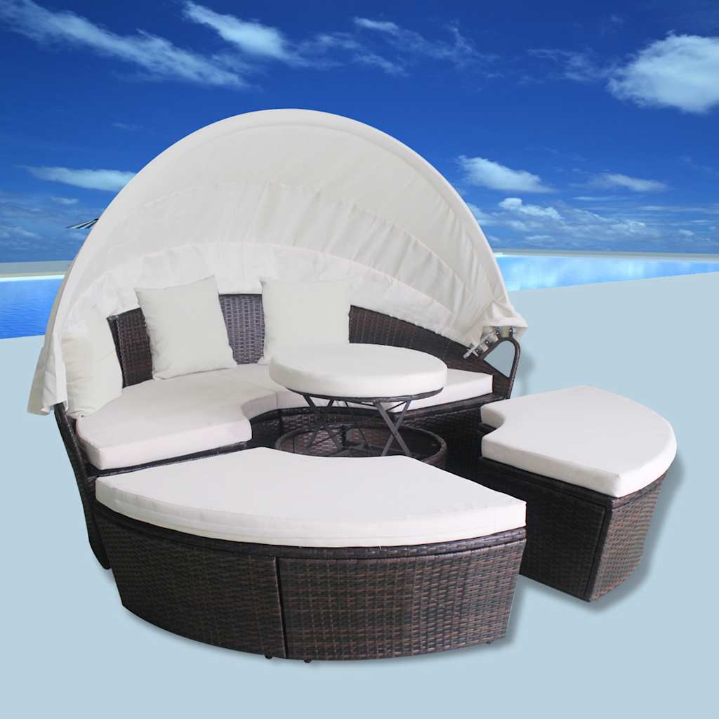 Gartenbetten mit Kissen Braun Poly Rattan