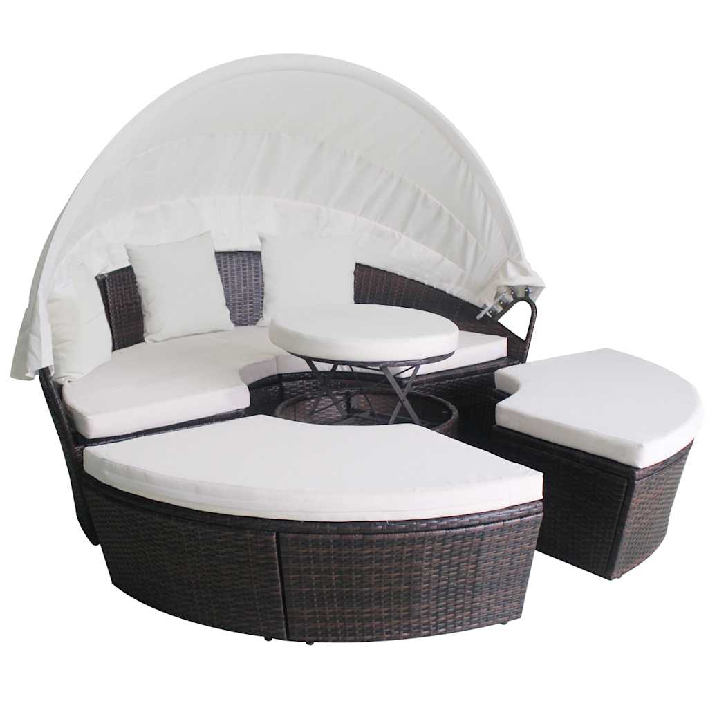 Gartenbetten mit Kissen Braun Poly Rattan