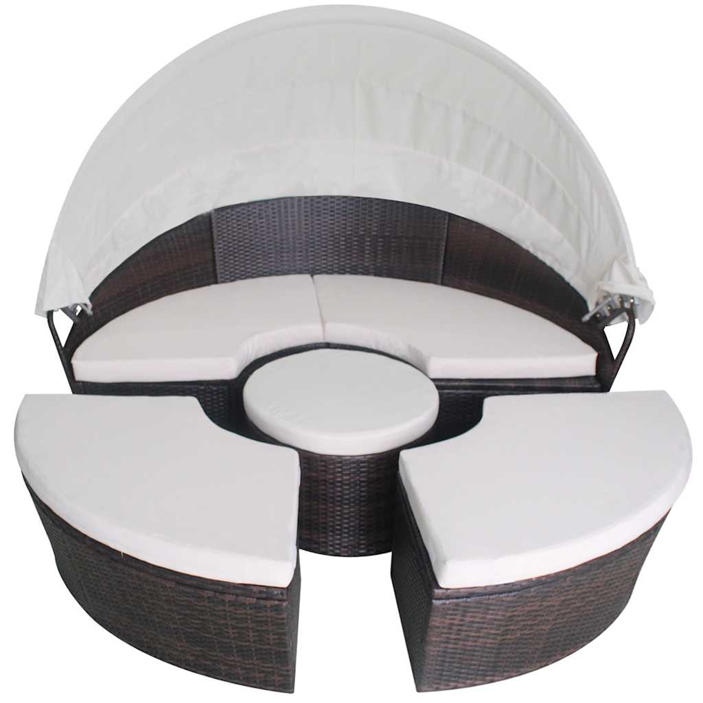Gartenbetten mit Kissen Braun Poly Rattan