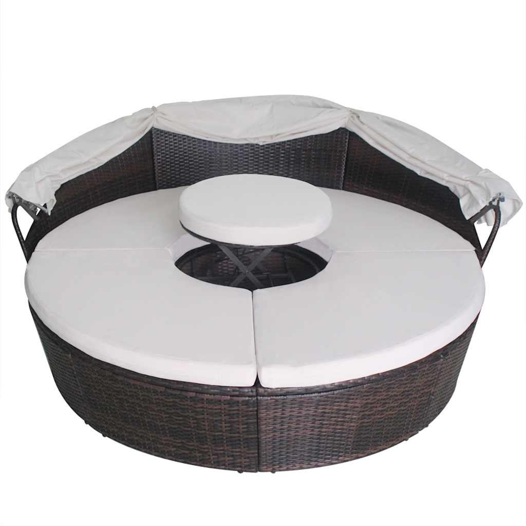 Gartenbetten mit Kissen Braun Poly Rattan
