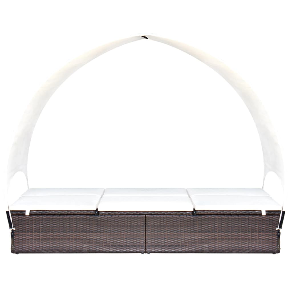 Doppel-Sonnenliege mit Sonnendach Poly Rattan Braun