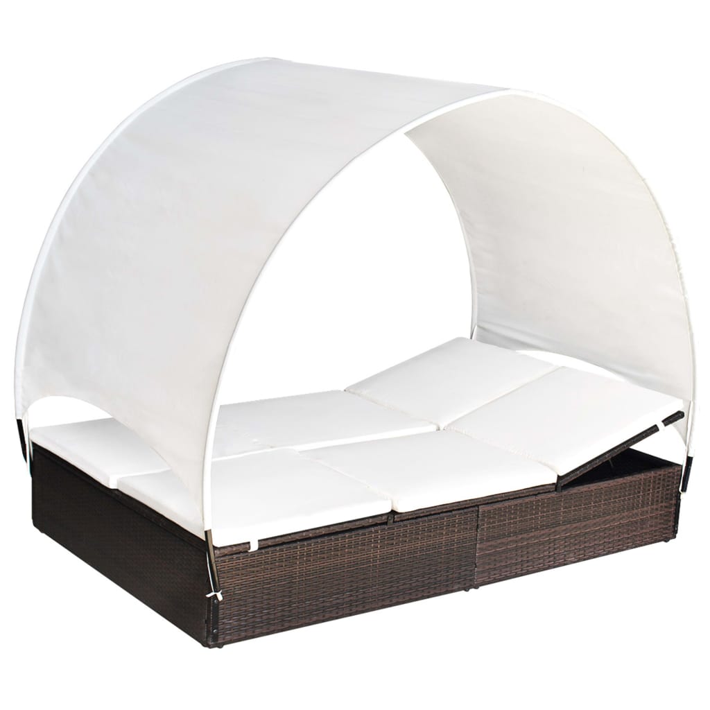Doppel-Sonnenliege mit Sonnendach Poly Rattan Braun