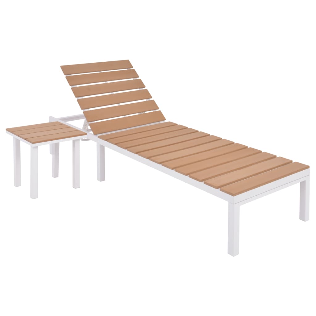 Sonnenliege mit Tisch Aluminium WPC Weiß und Braun