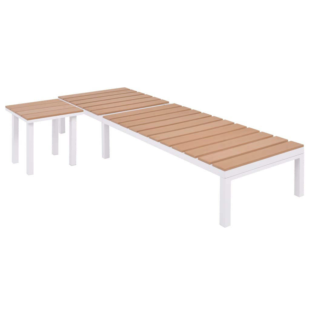 Sonnenliege mit Tisch Aluminium WPC Weiß und Braun