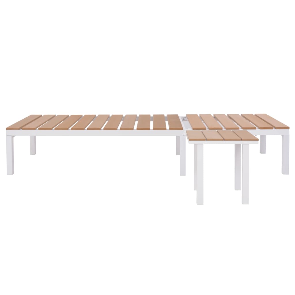 Sonnenliege mit Tisch Aluminium WPC Weiß und Braun