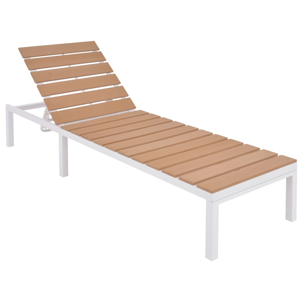 Sonnenliege mit Tisch Aluminium WPC Weiß und Braun