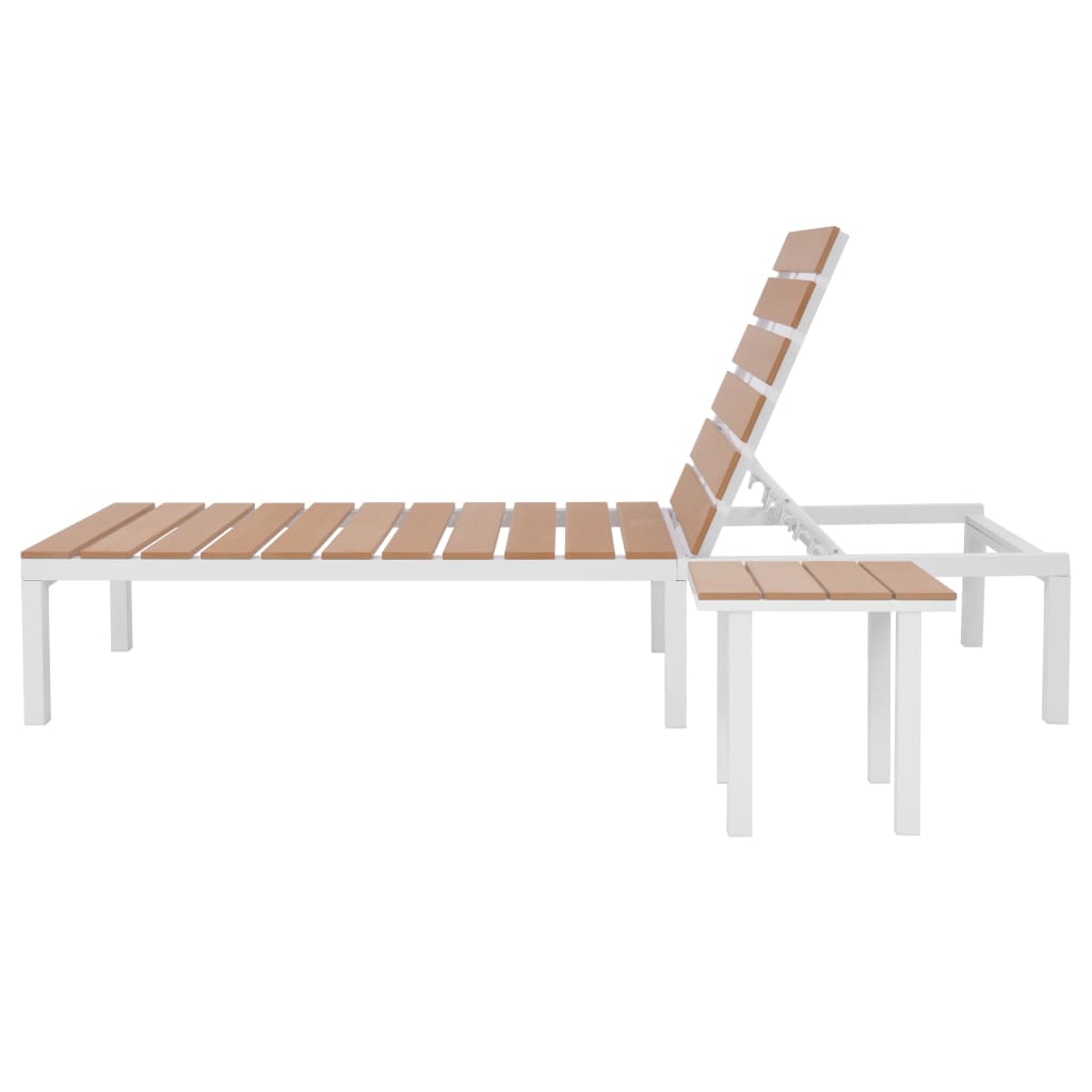 Sonnenliege mit Tisch Aluminium WPC Weiß und Braun
