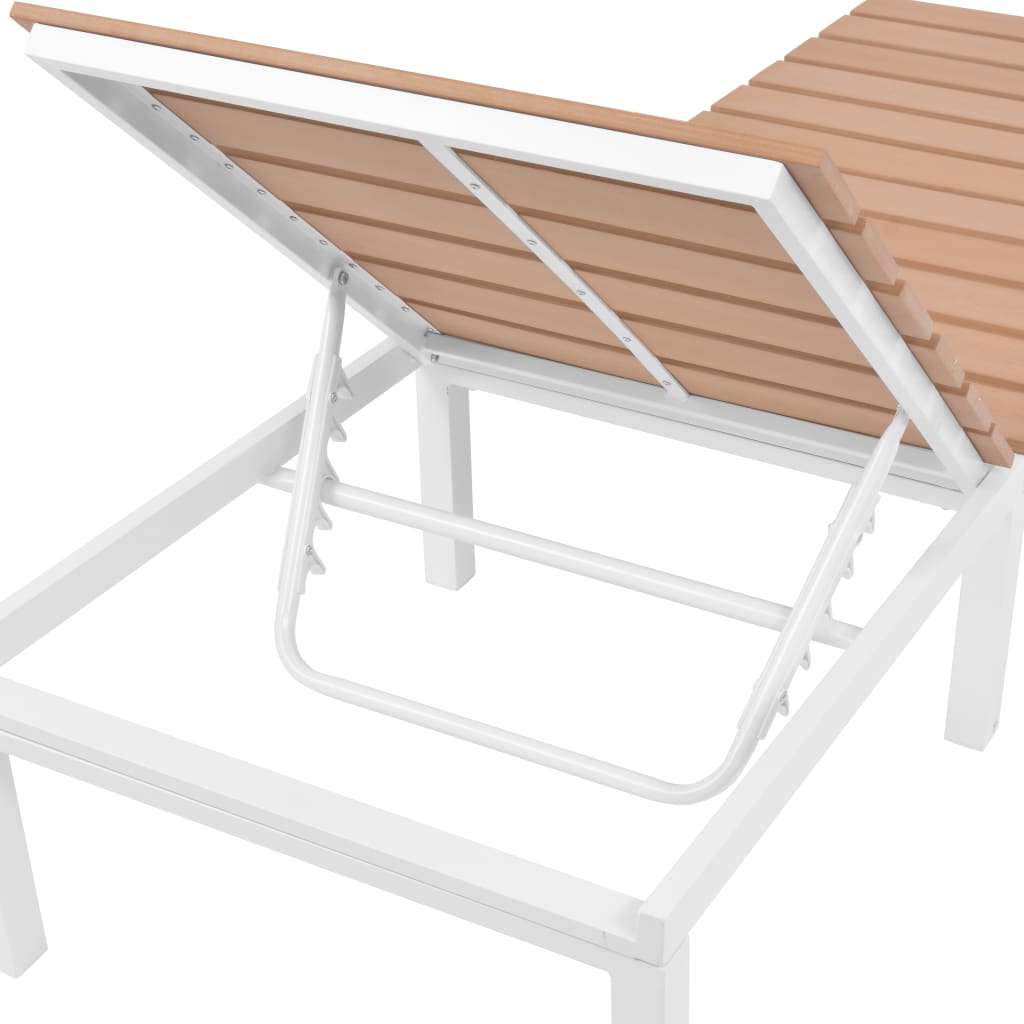 Sonnenliege mit Tisch Aluminium WPC Weiß und Braun