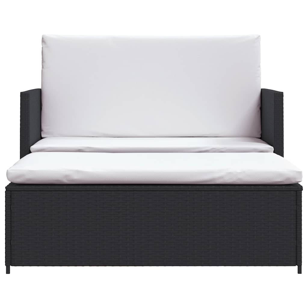 2-tlg. Garten-Lounge-Set mit Auflagen Poly Rattan Schwarz