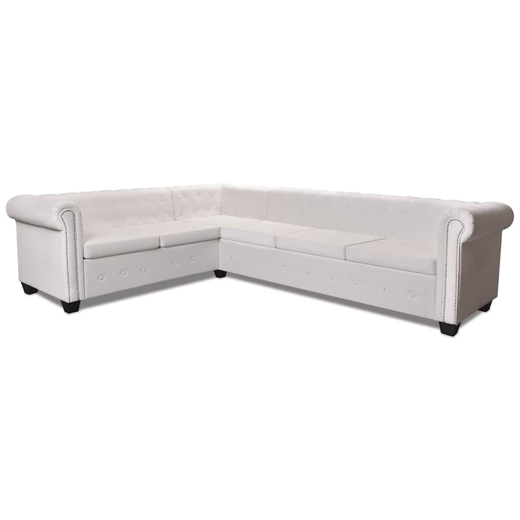 Chesterfield-Ecksofa 6-Sitzer Kunstleder Weiß