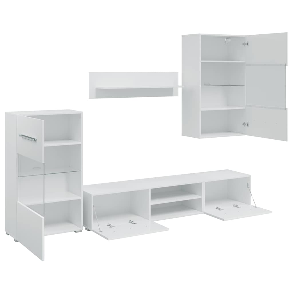 Fünfteilige Wohnwand TV-Schrank mit LED-Beleuchtung Weiß