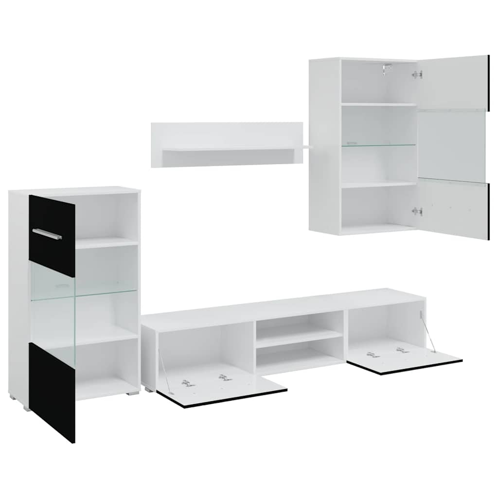 Fünfteilige Wohnwand TV-Schrank mit LED-Beleuchtung Schwarz