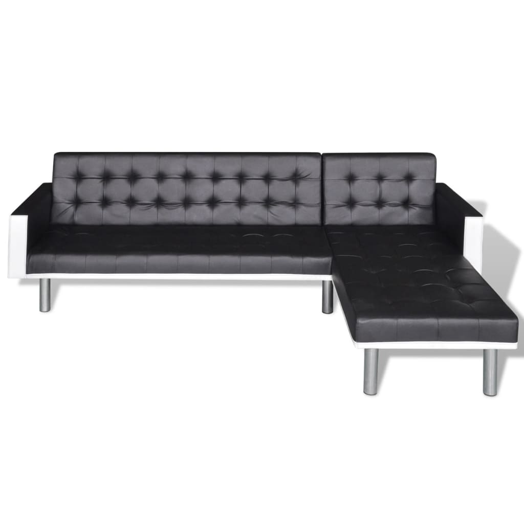 Schlafsofa L-Form Kunstleder Schwarz
