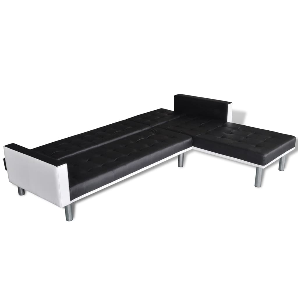 Schlafsofa L-Form Kunstleder Schwarz