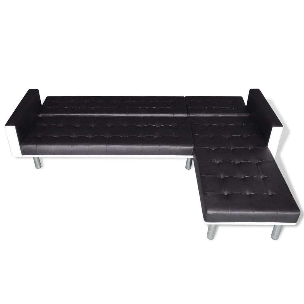 Schlafsofa L-Form Kunstleder Schwarz