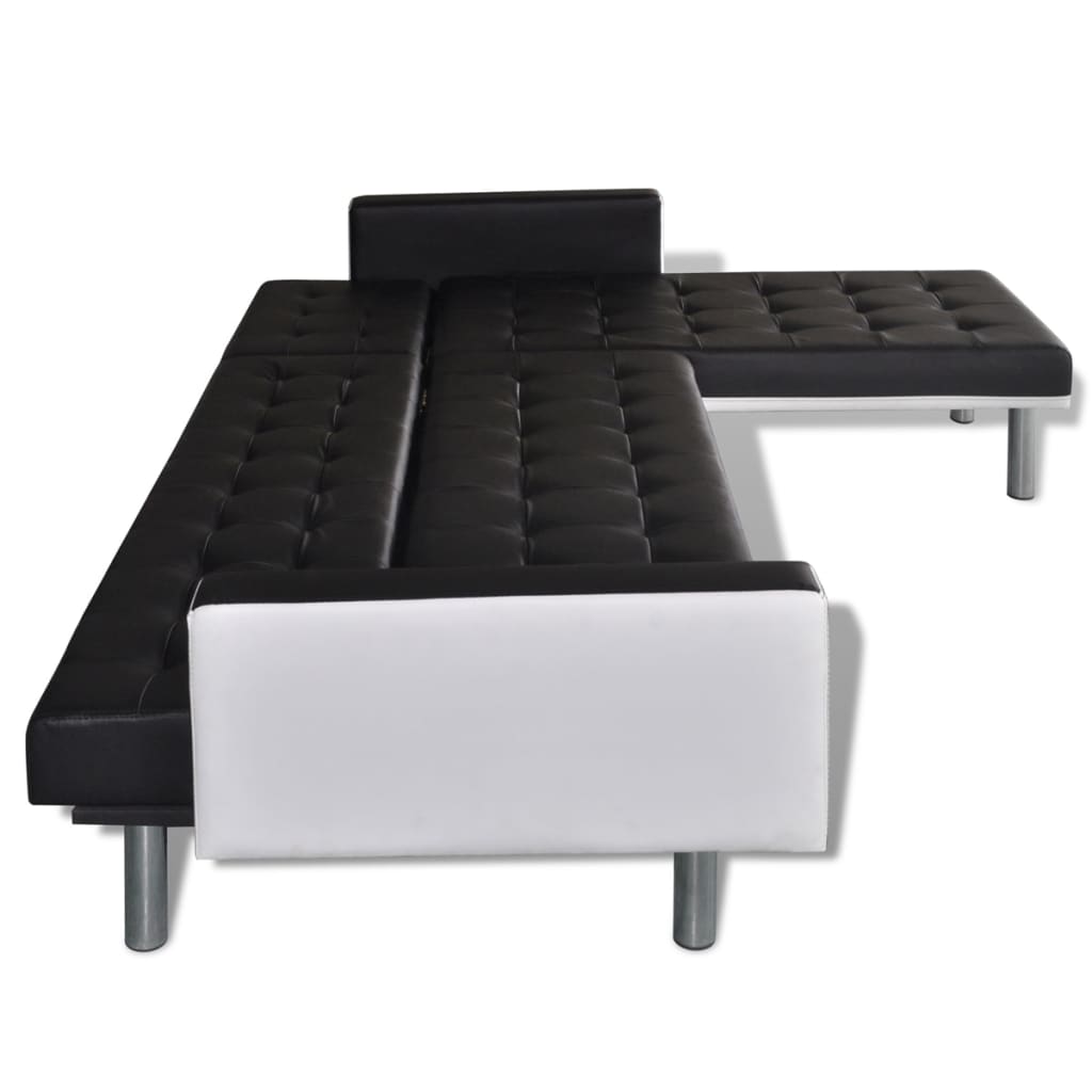 Schlafsofa L-Form Kunstleder Schwarz