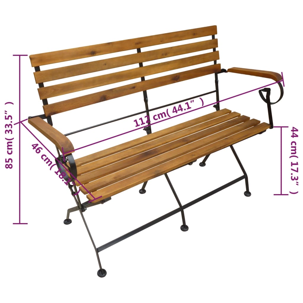 Gartenbank Klappbar 112 cm Massivholz Akazie