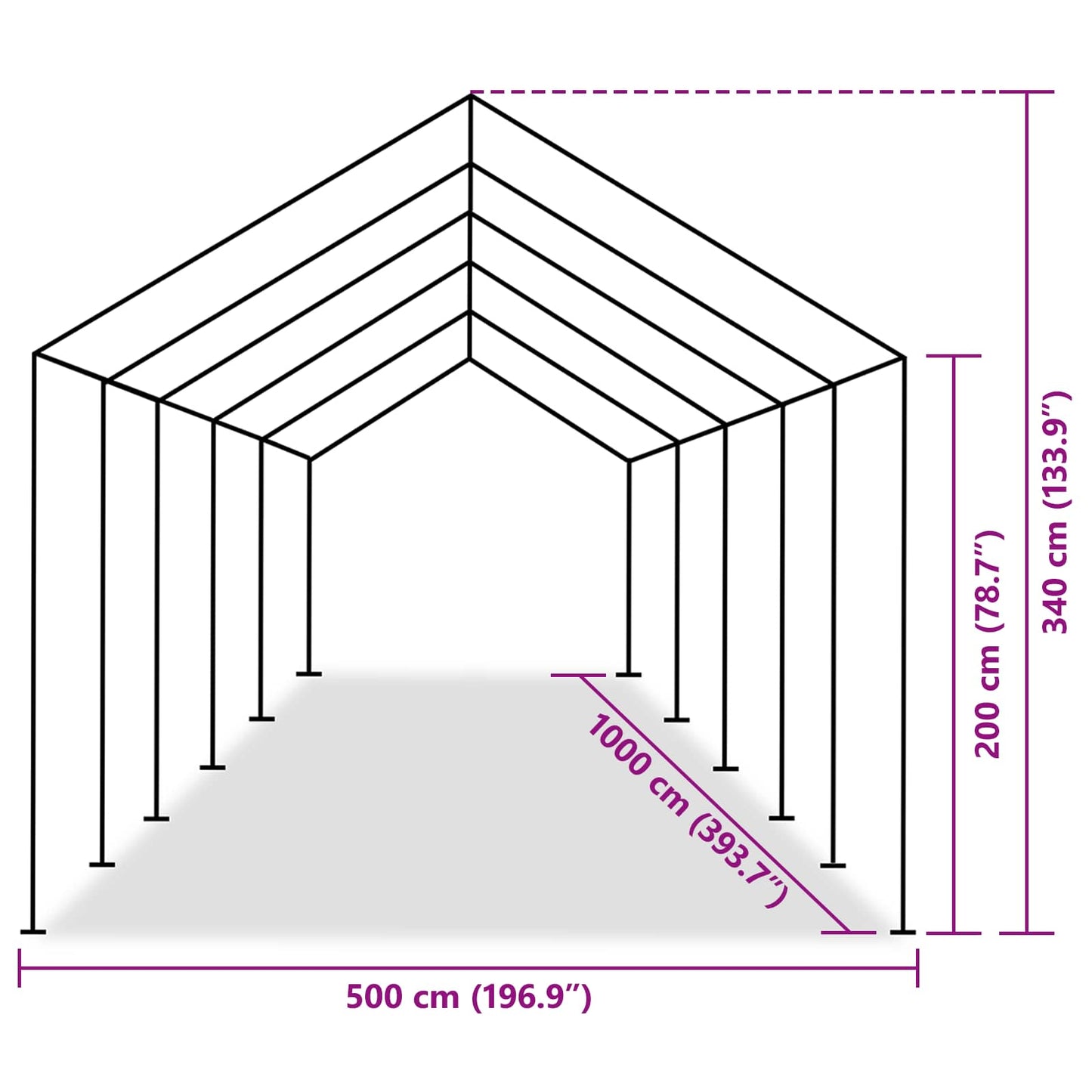 Zeltstoff ohne Gestell Grau 10 x 5 m PE